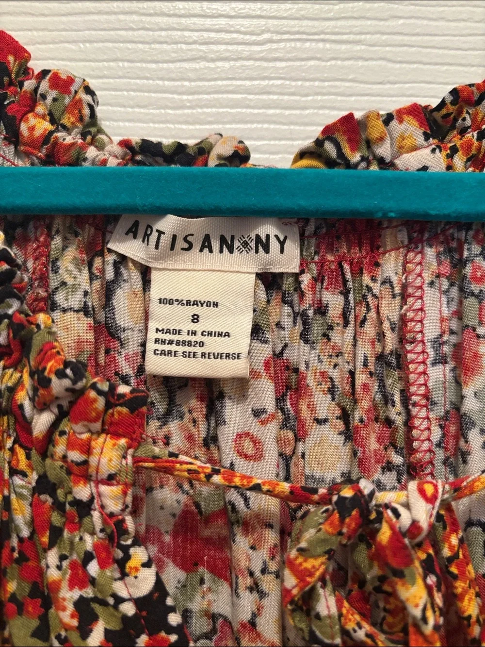 Artisan Ny Red and Cream Floral Maxi Dress